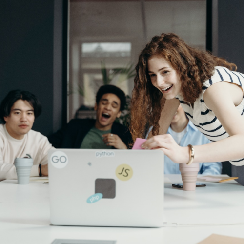 Employees laughing during a session
