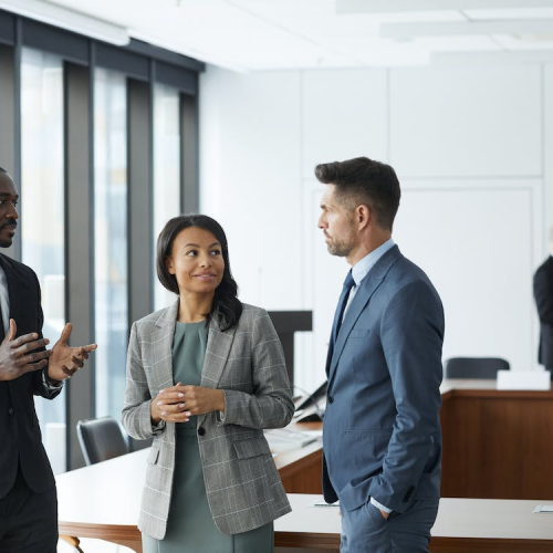 Employees talking to each other at the workplace